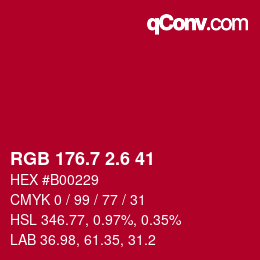 カラーコード: RGB 176.7 2.6 41 | qconv.com