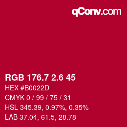 カラーコード: RGB 176.7 2.6 45 | qconv.com