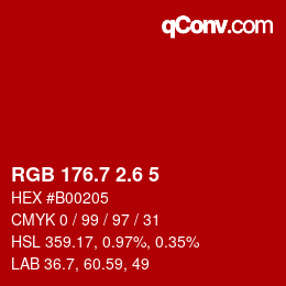 カラーコード: RGB 176.7 2.6 5 | qconv.com