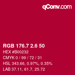 カラーコード: RGB 176.7 2.6 50 | qconv.com