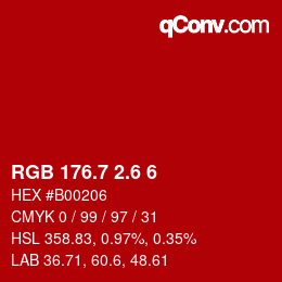 カラーコード: RGB 176.7 2.6 6 | qconv.com