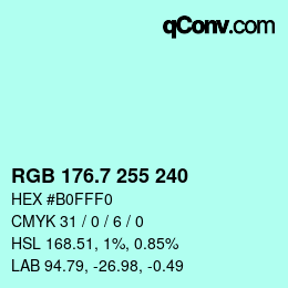カラーコード: RGB 176.7 255 240 | qconv.com
