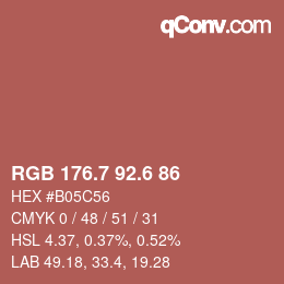 カラーコード: RGB 176.7 92.6 86 | qconv.com