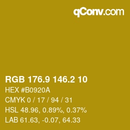 カラーコード: RGB 176.9 146.2 10 | qconv.com