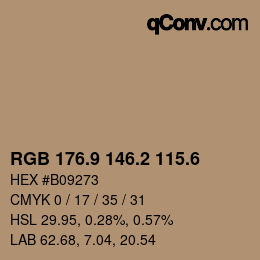 カラーコード: RGB 176.9 146.2 115.6 | qconv.com