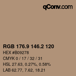 カラーコード: RGB 176.9 146.2 120 | qconv.com