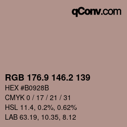 カラーコード: RGB 176.9 146.2 139 | qconv.com