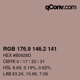 カラーコード: RGB 176.9 146.2 141 | qconv.com