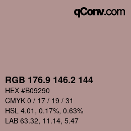 カラーコード: RGB 176.9 146.2 144 | qconv.com