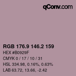 カラーコード: RGB 176.9 146.2 159 | qconv.com