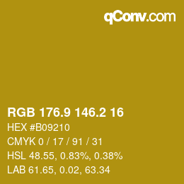 カラーコード: RGB 176.9 146.2 16 | qconv.com