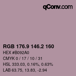 Color code: RGB 176.9 146.2 160 | qconv.com