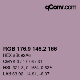 カラーコード: RGB 176.9 146.2 166 | qconv.com