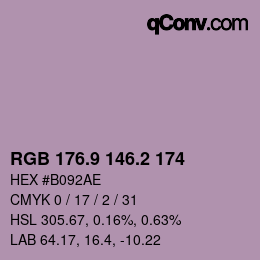 Color code: RGB 176.9 146.2 174 | qconv.com