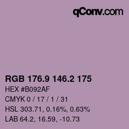カラーコード: RGB 176.9 146.2 175 | qconv.com