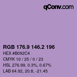 カラーコード: RGB 176.9 146.2 196 | qconv.com