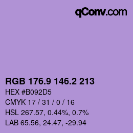 カラーコード: RGB 176.9 146.2 213 | qconv.com