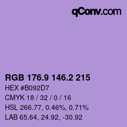 カラーコード: RGB 176.9 146.2 215 | qconv.com
