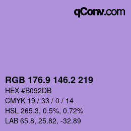 カラーコード: RGB 176.9 146.2 219 | qconv.com