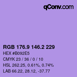 カラーコード: RGB 176.9 146.2 229 | qconv.com