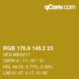 カラーコード: RGB 176.9 146.2 23 | qconv.com