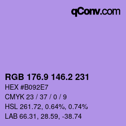カラーコード: RGB 176.9 146.2 231 | qconv.com