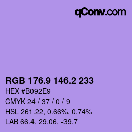 カラーコード: RGB 176.9 146.2 233 | qconv.com