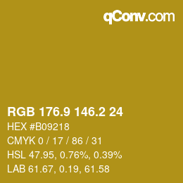 カラーコード: RGB 176.9 146.2 24 | qconv.com