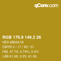 カラーコード: RGB 176.9 146.2 26 | qconv.com