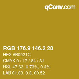 カラーコード: RGB 176.9 146.2 28 | qconv.com