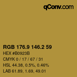 カラーコード: RGB 176.9 146.2 59 | qconv.com