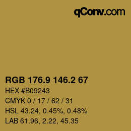 カラーコード: RGB 176.9 146.2 67 | qconv.com