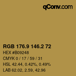 Color code: RGB 176.9 146.2 72 | qconv.com