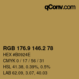 カラーコード: RGB 176.9 146.2 78 | qconv.com