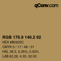 カラーコード: RGB 176.9 146.2 92 | qconv.com