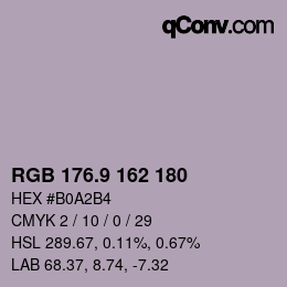 カラーコード: RGB 176.9 162 180 | qconv.com