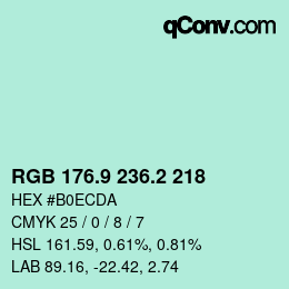 カラーコード: RGB 176.9 236.2 218 | qconv.com
