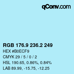 Color code: RGB 176.9 236.2 249 | qconv.com