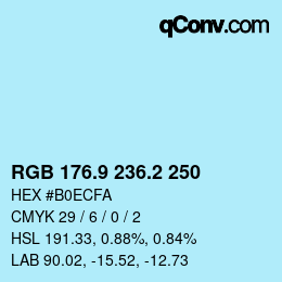 Color code: RGB 176.9 236.2 250 | qconv.com