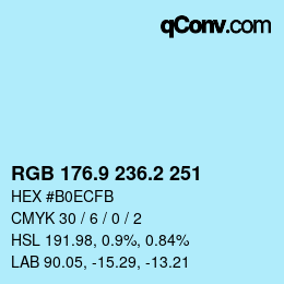 Color code: RGB 176.9 236.2 251 | qconv.com