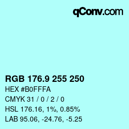 Color code: RGB 176.9 255 250 | qconv.com