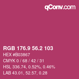 カラーコード: RGB 176.9 56.2 103 | qconv.com