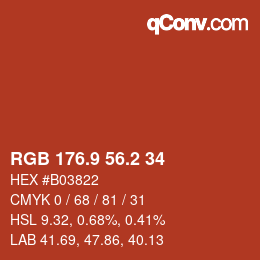 カラーコード: RGB 176.9 56.2 34 | qconv.com