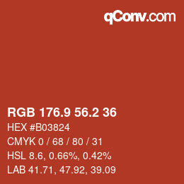 カラーコード: RGB 176.9 56.2 36 | qconv.com