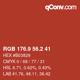 カラーコード: RGB 176.9 56.2 41 | qconv.com