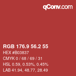 カラーコード: RGB 176.9 56.2 55 | qconv.com