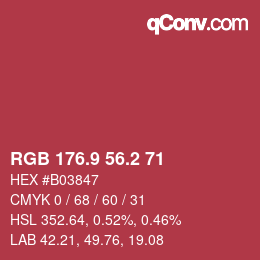 カラーコード: RGB 176.9 56.2 71 | qconv.com