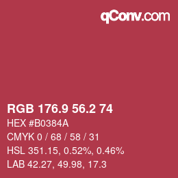 カラーコード: RGB 176.9 56.2 74 | qconv.com