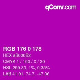 Color code: RGB 176 0 178 | qconv.com