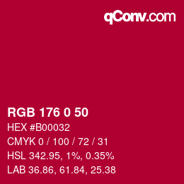 カラーコード: RGB 176 0 50 | qconv.com